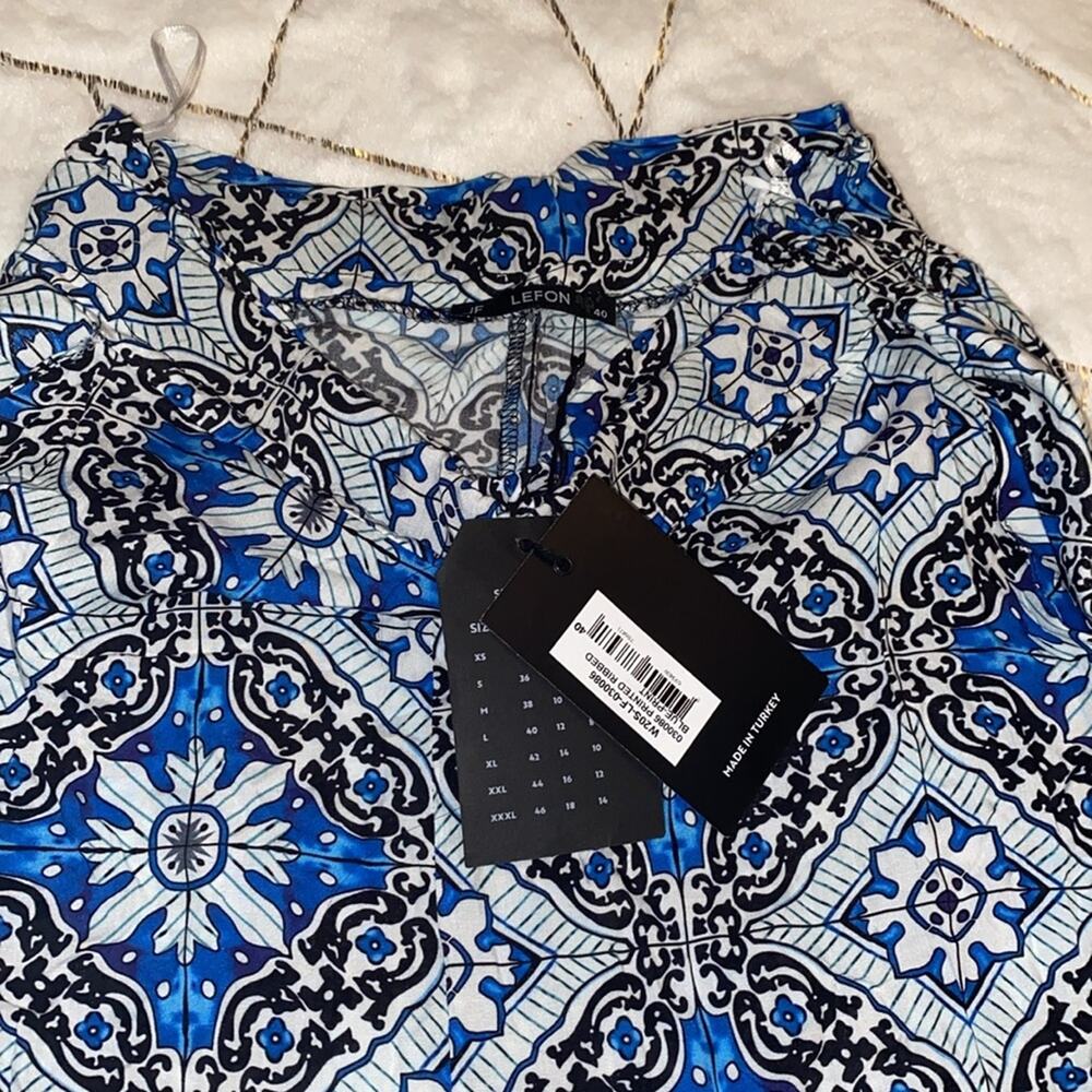 JL LEFON Pant printed ribbed blue print - Picture 3 of 14